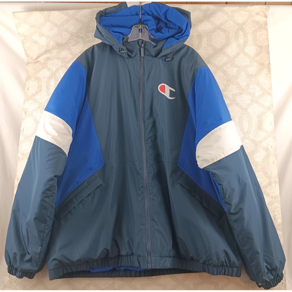 Champion Hooded Jacket‎ Colorblock Blue White Navy Men's 2XL Anorak Coat